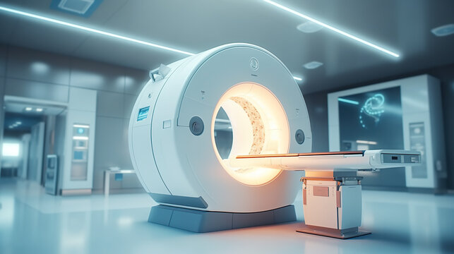 A mri machine in a hospital room. Generative AI.