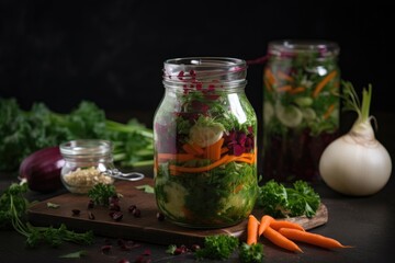 fermented vegetable salad with fresh greens and herbs, created with generative ai