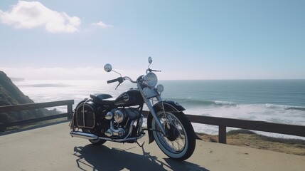 Fototapeta na wymiar Embark on an exhilarating motorcycle ride along scenic coastal roads, where you'll feel the refreshing ocean breeze. Generated by AI.