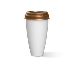 White Paper Coffee Cup Brown Plastic Lid 3D Rendering