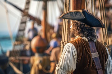 Pirate aboard pirate ship. Generate Ai - obrazy, fototapety, plakaty