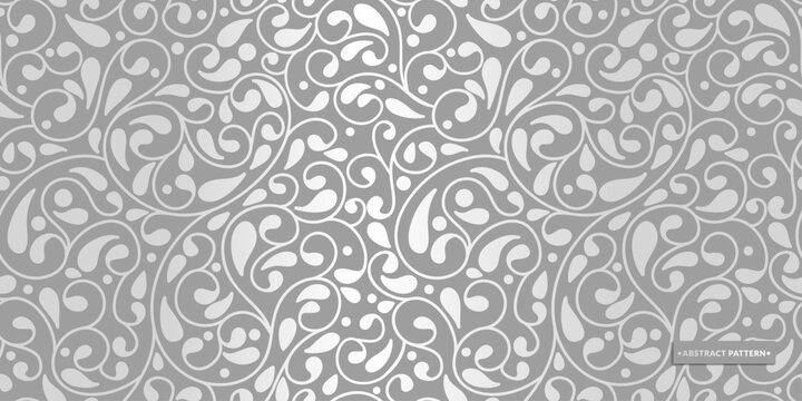 Silver leaves seamless pattern. Vintage vector ornament template. Paisley elements. Great for fabric, invitation, background, wallpaper, decoration, packaging or any desired idea.