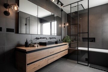 Fototapeta na wymiar a minimalist bathroom with no clutter, featuring sleek and modern decor, created with generative ai