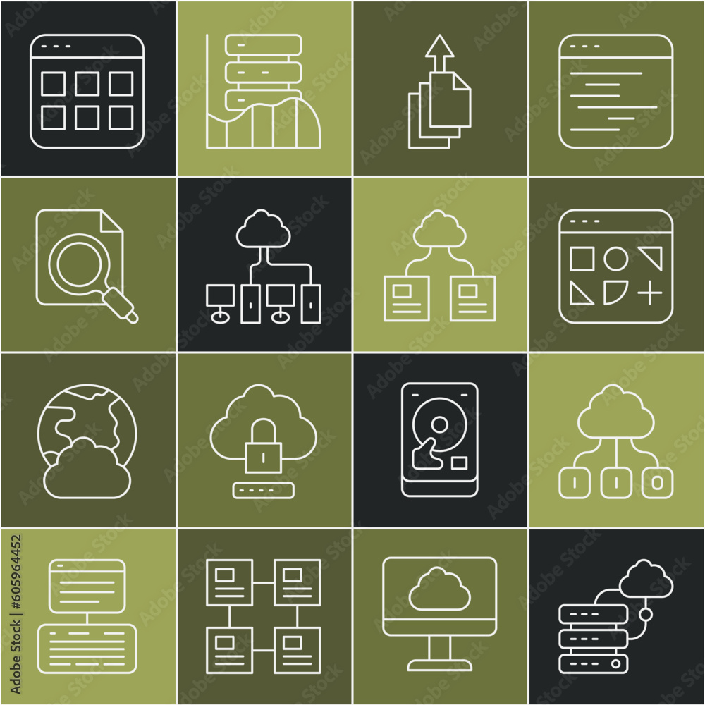 Poster set line network cloud connection, cloud technology data transfer, different files, data export, com