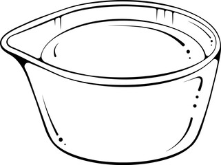 Sauce bowl. Gravy boat outline icon. Vector illustration in hand drawn sketch doodle style. Line art sauce in a bowl isolated on white.