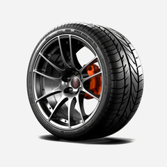Obraz premium Car wheel isolated on white background. Car repair. Professional car service, tire fitting. Replacing winter tires with summer tires. Tires with discs. Generative ai.