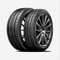 Obraz premium Car wheel isolated on white background. Car repair. Professional car service, tire fitting. Replacing winter tires with summer tires. Tires with discs. Generative ai.