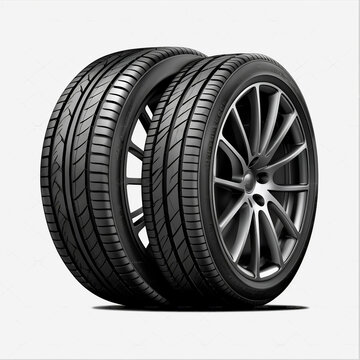 Car wheel isolated on white background. Car repair. Professional car service, tire fitting. Replacing winter tires with summer tires. Tires with discs. Generative ai.