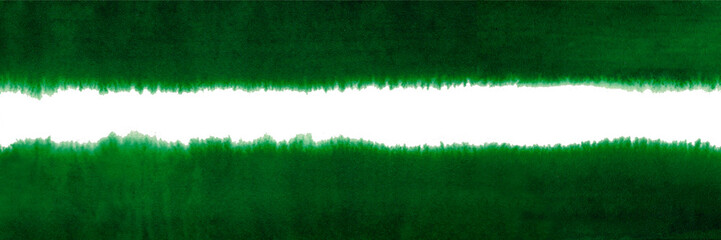 horizontal borders form banner of green watercolor texture reminiscent of nature, grass, forest, trees, green texture banner with white space in the center