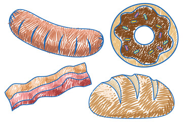 Foods in Pencil Colour Sketch Simple Style