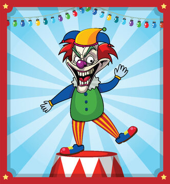 Creepy clown on retro comic background
