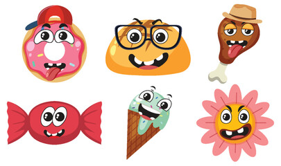 Set of food cartoon character simple style