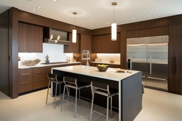 Fototapeta premium coveted kitchen with top-of-the-line appliances, sleek countertops and custom cabinetry, created with generative ai