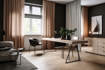 Fototapeta na wymiar sober and minimalist office with sleek furniture, neutral colors, and clutter-free spaces, created with generative ai