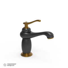 A black and gold faucet with the word transistor in the corner.