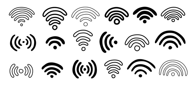 set of cute Doodle wifi icons on white background.