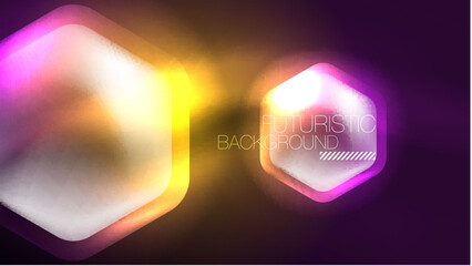 Glowing neon hexagons in dark space. Digital technology cyberspace hi-tech techno abstract background template