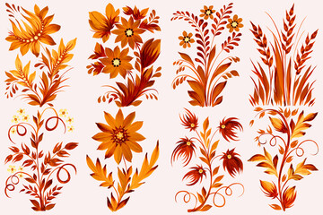 Set of hand drawn flowers and leaves. Botanical watercolor illustration.
