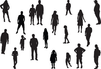 Group of people. Crowd of people silhouettes.	 - 605967616