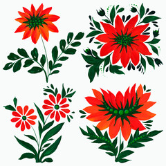 Set of hand drawn flowers and leaves. Botanical watercolor illustration.
