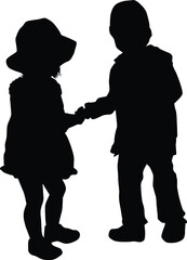 Vector silhouette of children on white background.	
