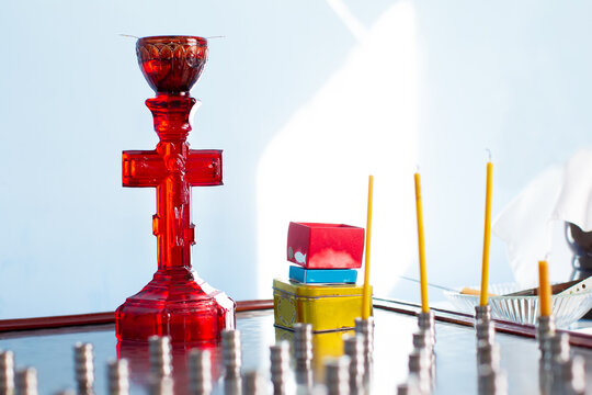 Church lamp in the form of a cross glass red.
