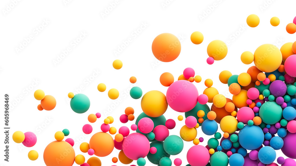 Aufkleber abstract composition with many colorful random flying spheres isolated on transparent background. co