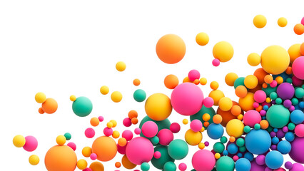 Abstract composition with many colorful random flying spheres isolated on transparent background. Colorful rainbow matte soft balls in different sizes. PNG file