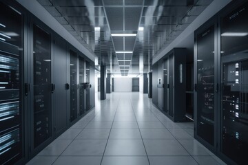 modern data center, with sleek and clean design, for high-tech companies and startups, created with generative ai