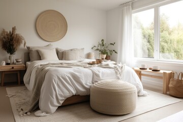 calm and peaceful bedroom with minimal clutter, natural lighting and neutral colors, created with generative ai