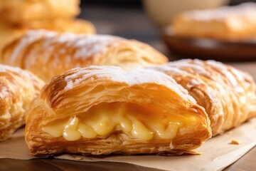 delectable turnover filled with sweet custard and topped with crunchy, golden pastry crust, created with generative ai