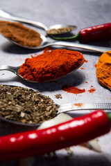 Oriental spices top view. Culinary wallpaper