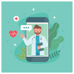 Online videocall doctor concept illustration