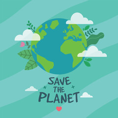 Save the planet earth with clouds and flowers concept design