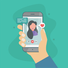 Hand Smartphone Incoming Video Call With Woman