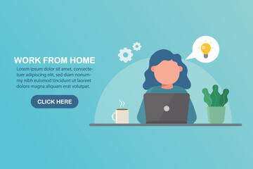 Woman working in home office online with laptop