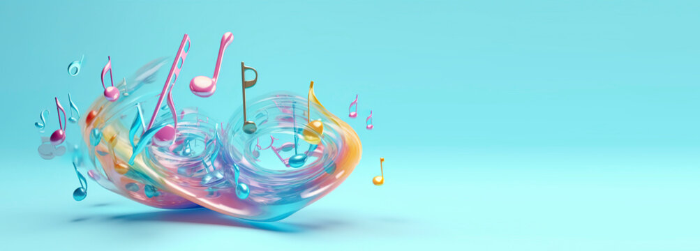 3d musical notes, copy space. Generative AI.