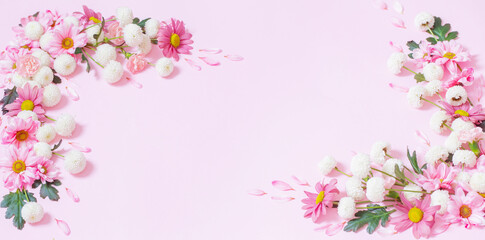 Obraz na płótnie Canvas pink and white chrysanthemums on pink background background