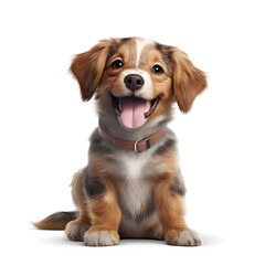 Happy puppy dog isolated on white background. Generative AI.
