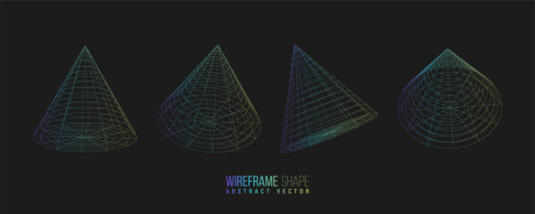 Wireframe shape. Futuristic hud element. Geometric grid. Vector illustration.