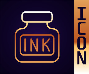 Gold line Inkwell icon isolated on black background. Vector