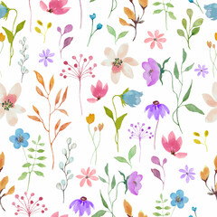 Fototapeta na wymiar Watercolor floral seamless pattern. Hand drawn illustration isolated on white background. vector EPS.