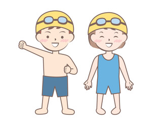スクール水着姿の子供たち　スイミング　全身