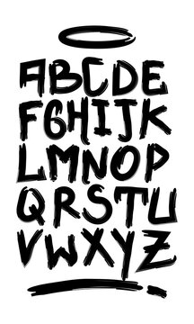 Black brush stroke graffiti letters. Graffiti alphabet