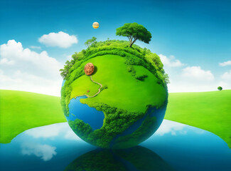 Planet earth on summer nature background, Illustration Generated by Generative AI