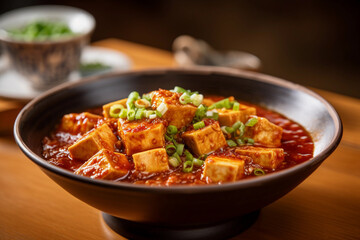 spicy Sichuan Mapo Tofu dish. generative AI - obrazy, fototapety, plakaty