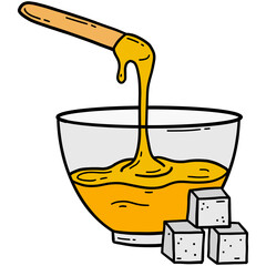 Sugaring paste with a spatula, honey depilation and hair removal, doodle cartoon icon