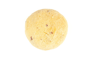 Fototapeta na wymiar One coconut butter bakery cookies. on a white background. Top-down view. Food Flat lay.
