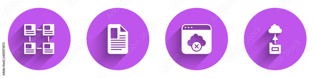 Poster set hierarchy organogram chart, file document, failed access cloud storage and cloud technology data
