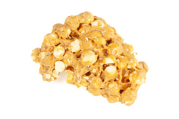 Chickpea (chana dal) chikki on a white background. Top-down view. Food Flat lay.